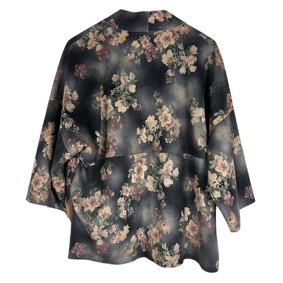 Solitaire Open Front Jacket Womens M Gray Faux Suede Floral Boho Cottagecore - Picture 3 of 5